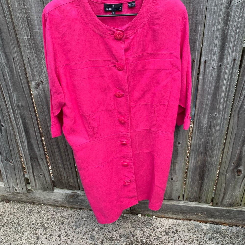 🌱Vintage Carole Little Linen Neon Pink Dress